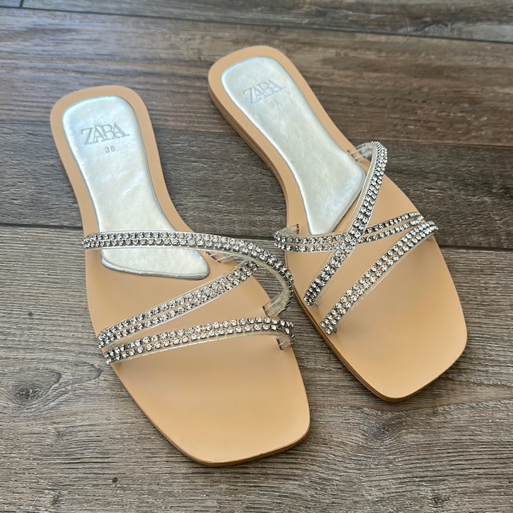 Zara rhinestone flat sandals